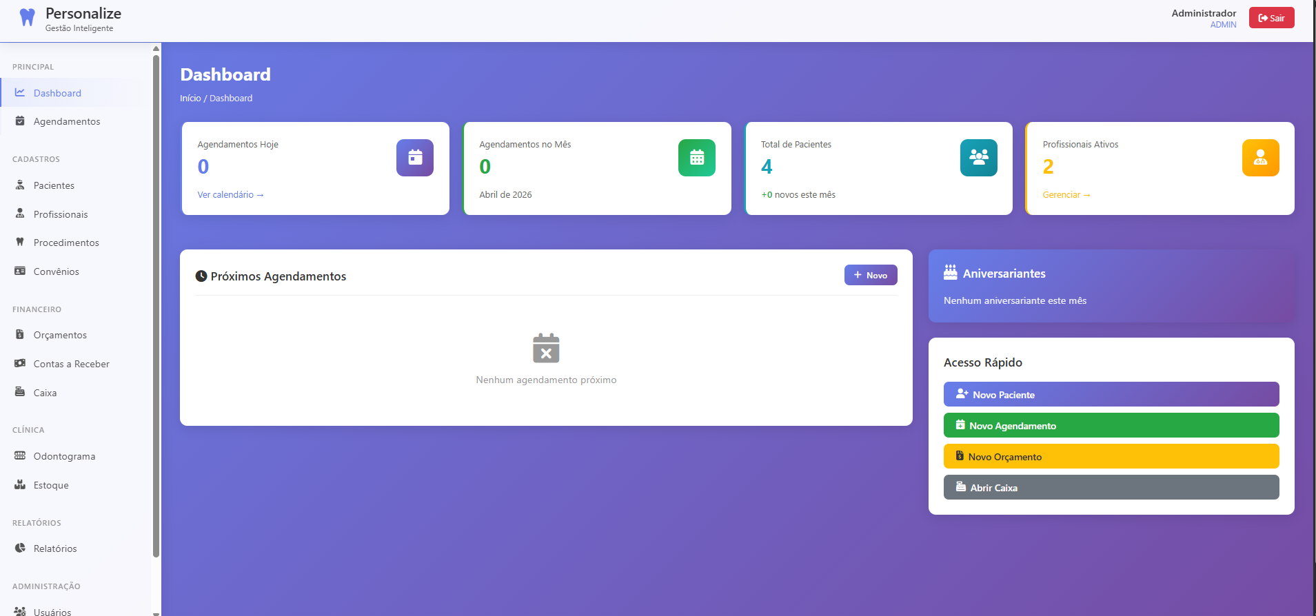 Dashboard Personalize Odonto